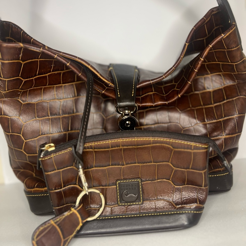 Dooney & Bourke Brown Croc-Embossed Shoulder Bag